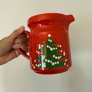 Vintage Waechtersbach Germany Christmas Tree pattern red ceramic pitcher.